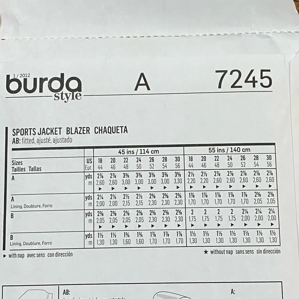 Burda sewing pattern #7245 blazer jacket short or long UNCUT Plus Size US 18-30